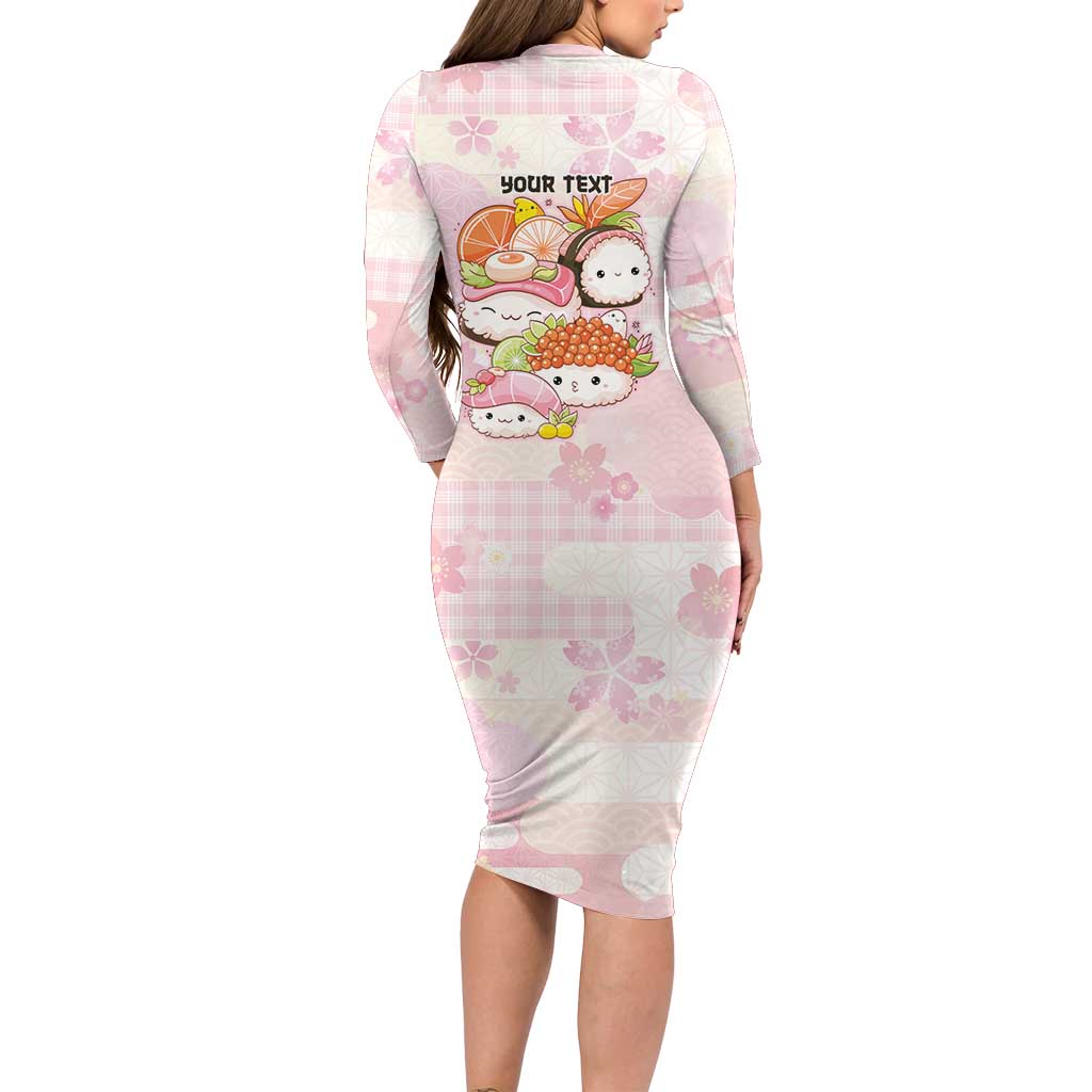 Personalized Japanese Kawaii Sushi Family Matching Long Sleeve Bodycon Dress and Hawaiian Shirt Pink Wagara Palaka This Is How I Roll