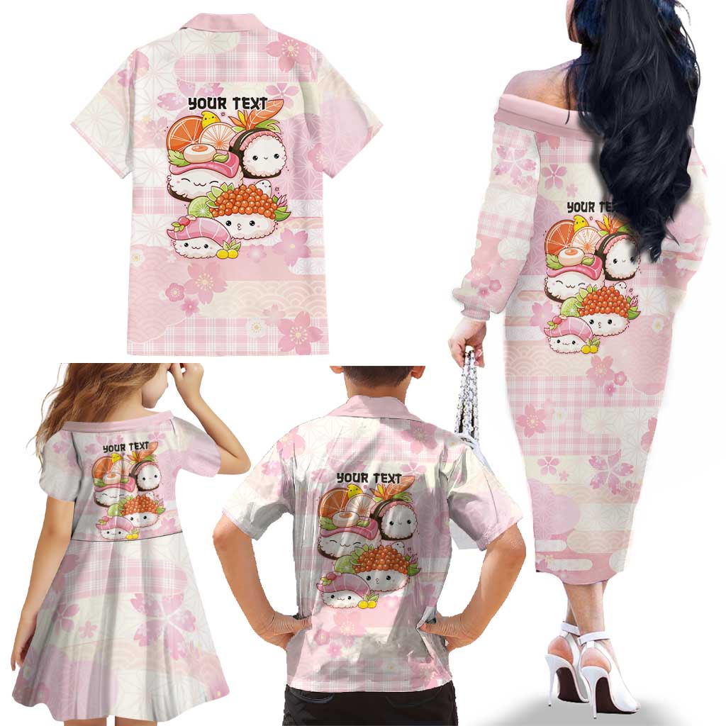 Personalized Japanese Kawaii Sushi Family Matching Off The Shoulder Long Sleeve Dress and Hawaiian Shirt Pink Wagara Palaka This Is How I Roll