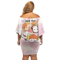 Personalized Japanese Kawaii Sushi Family Matching Off Shoulder Short Dress and Hawaiian Shirt Pink Wagara Palaka This Is How I Roll