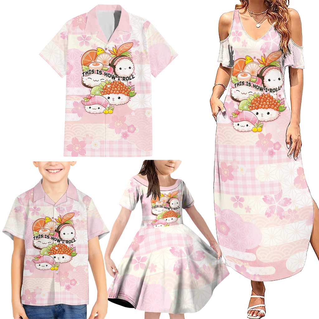 Personalized Japanese Kawaii Sushi Family Matching Summer Maxi Dress and Hawaiian Shirt Pink Wagara Palaka This Is How I Roll