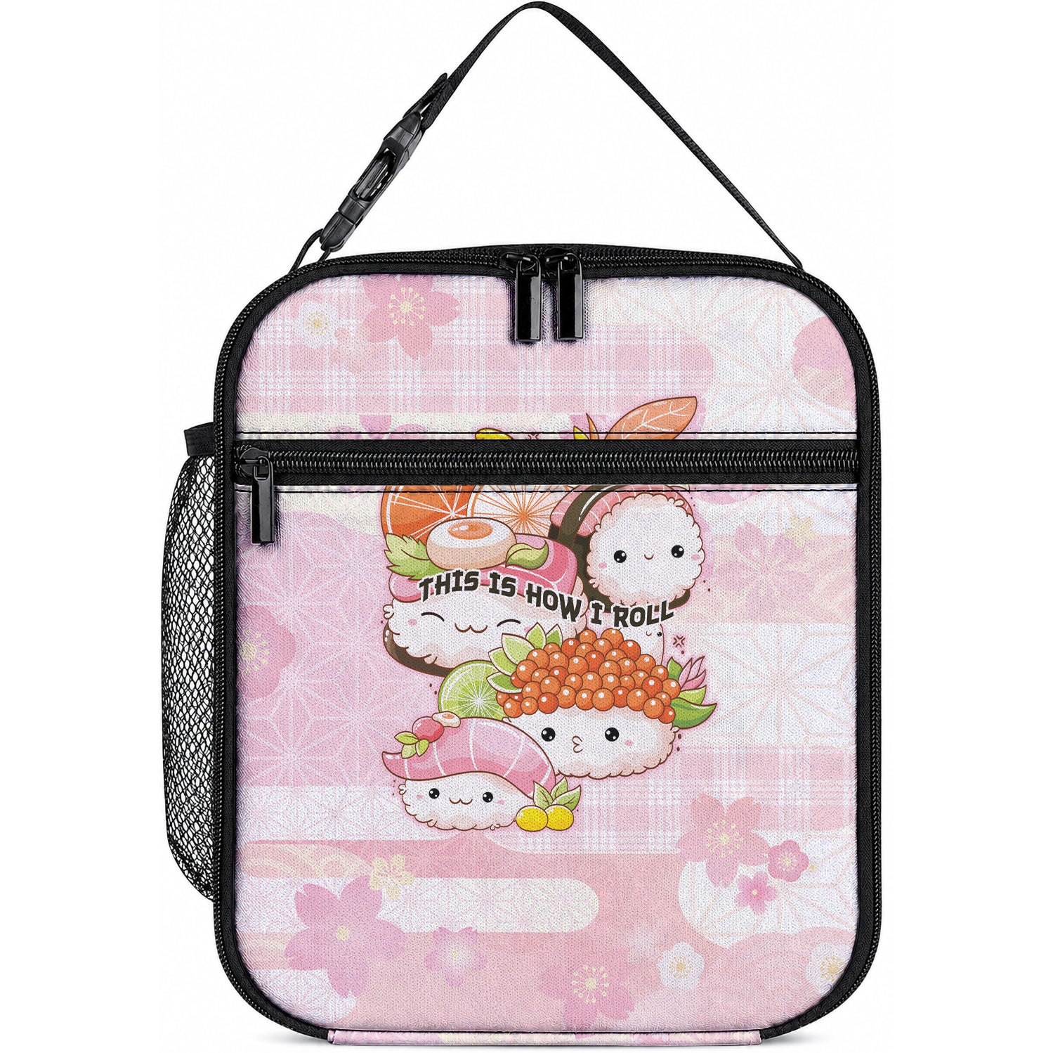 Japanese Kawaii Sushi Lunch Bag Pink Wagara Palaka This Is How I Roll LT9 10.2 × 8.3 × 4.3 inch Pink - Polynesian Pride