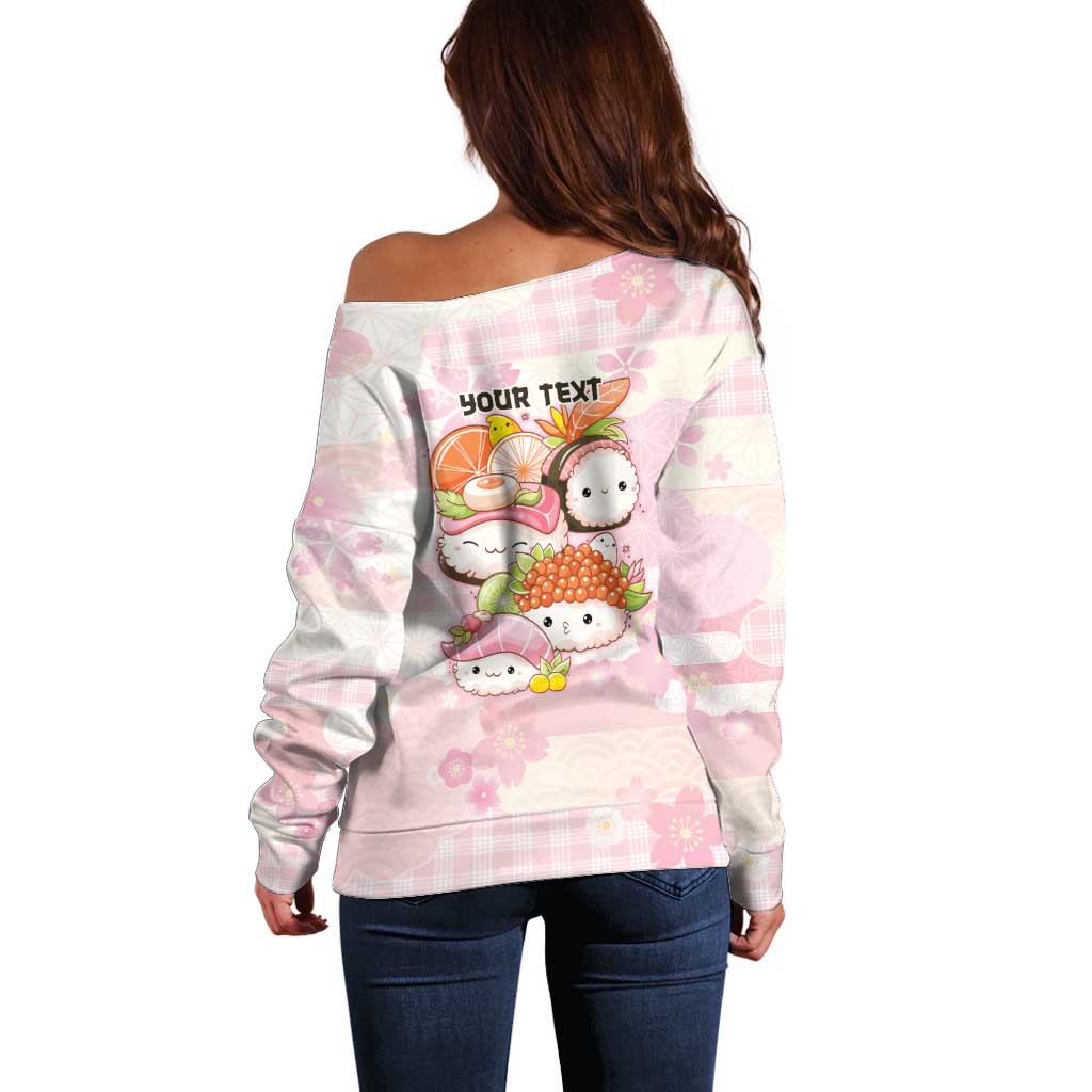 Personalized Japanese Kawaii Sushi Off Shoulder Sweater Pink Wagara Palaka This Is How I Roll