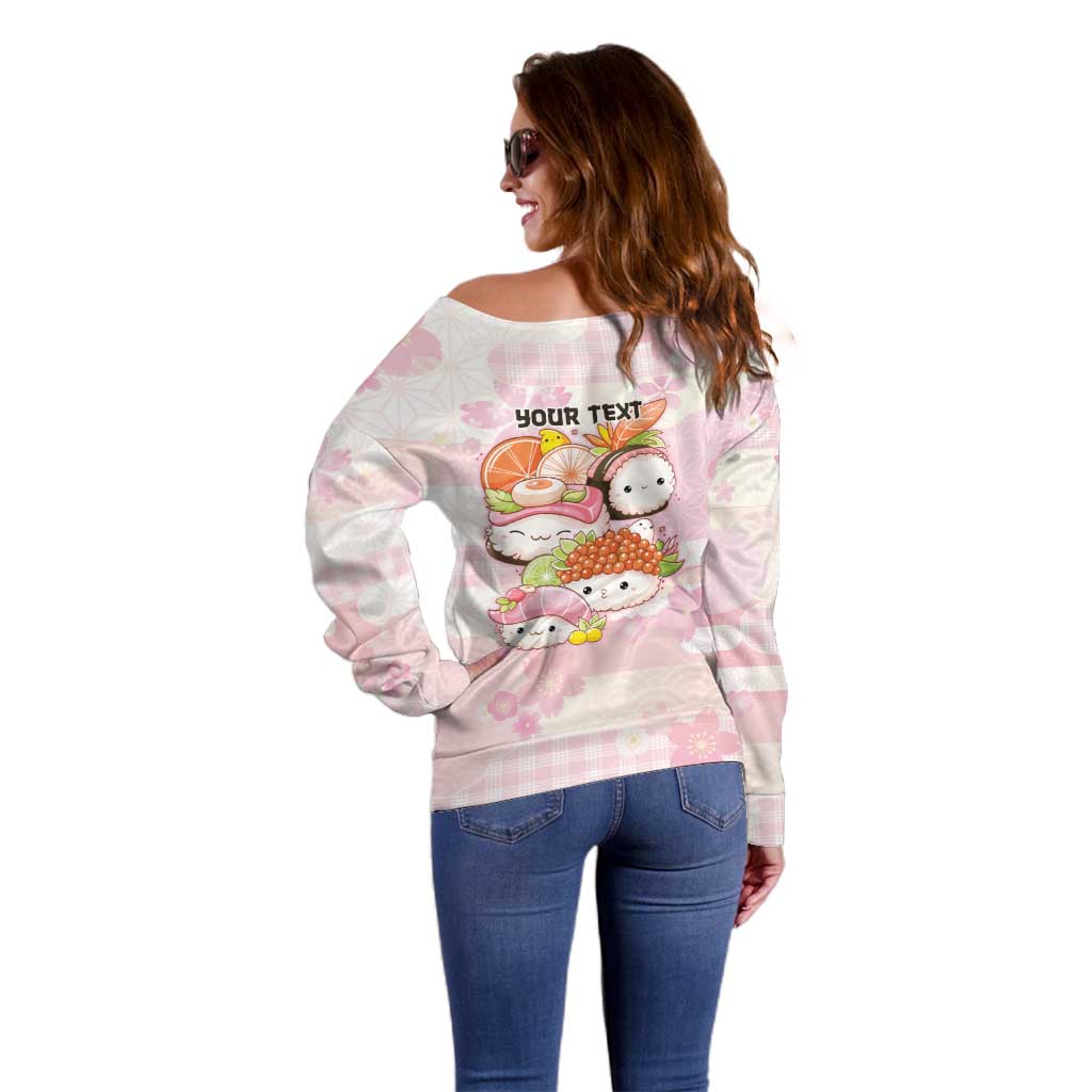 Personalized Japanese Kawaii Sushi Off Shoulder Sweater Pink Wagara Palaka This Is How I Roll