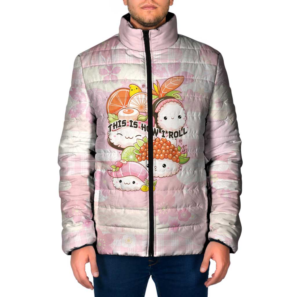 Personalized Japanese Kawaii Sushi Padded Jacket Pink Wagara Palaka This Is How I Roll LT9 Men Pink - Polynesian Pride