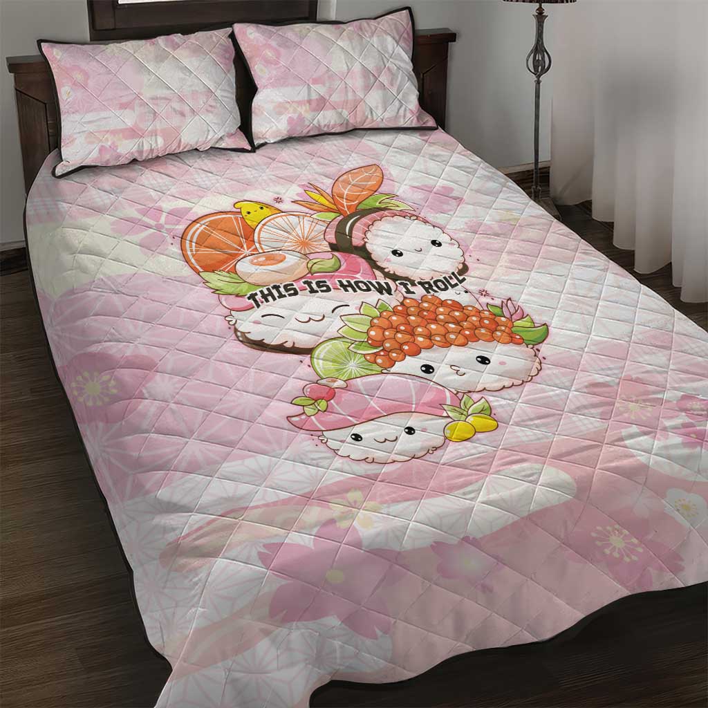 Japanese Kawaii Sushi Quilt Bed Set Pink Wagara Palaka This Is How I Roll LT9 Pink - Polynesian Pride