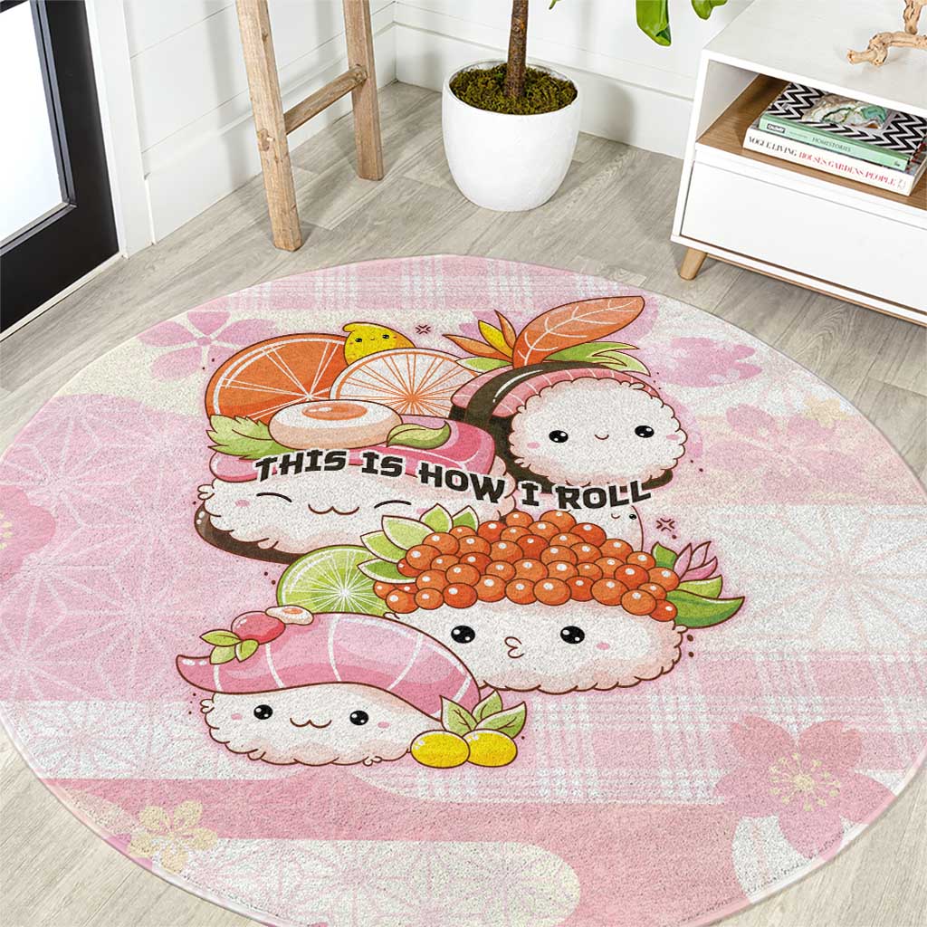 Japanese Kawaii Sushi Round Carpet Pink Wagara Palaka This Is How I Roll LT9 Pink - Polynesian Pride