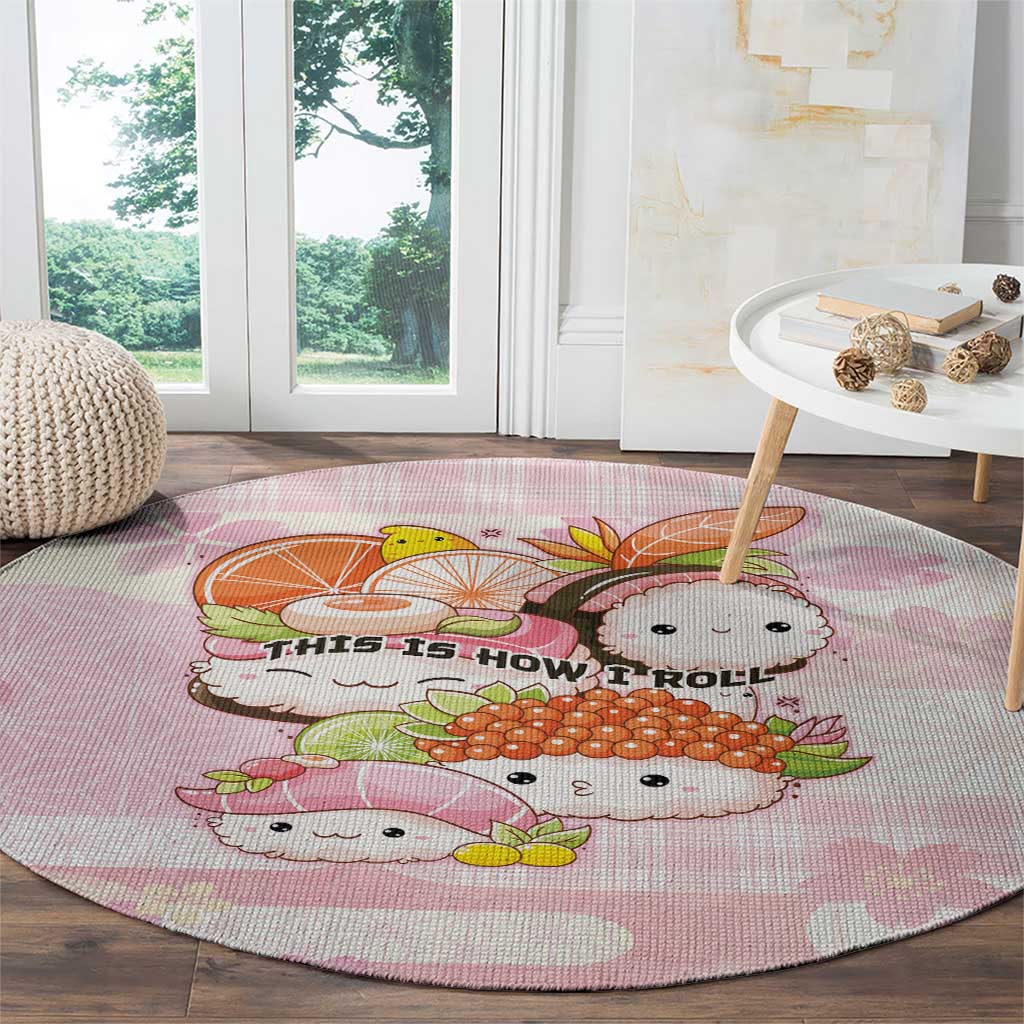 Japanese Kawaii Sushi Round Carpet Pink Wagara Palaka This Is How I Roll LT9 - Polynesian Pride