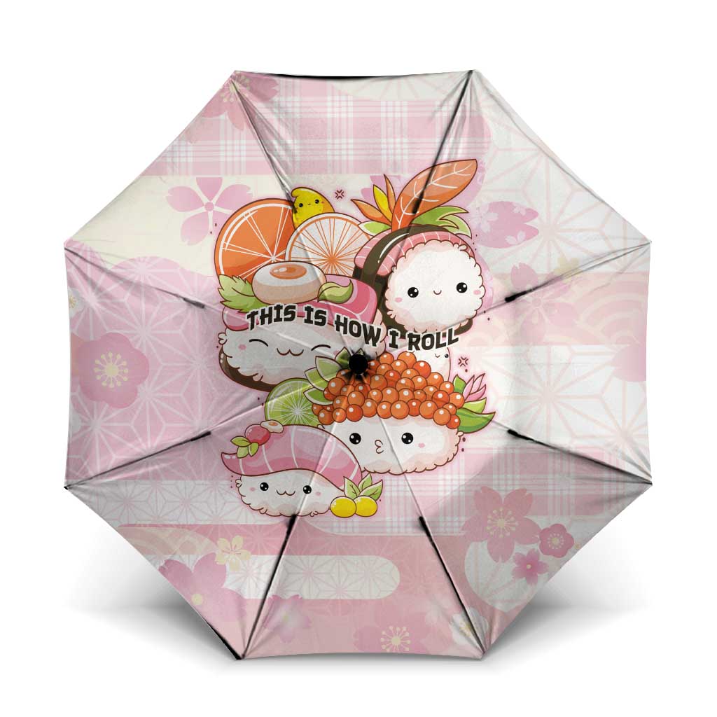 Japanese Kawaii Sushi Umbrella Pink Wagara Palaka This Is How I Roll LT9 One Size Folded 11.42 inch Opened Diameter 37.4 inch Pink - Polynesian Pride