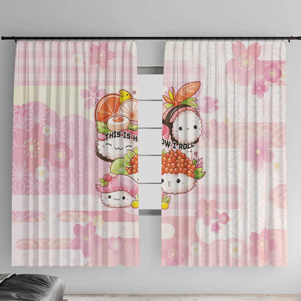 Japanese Kawaii Sushi Window Curtain Pink Wagara Palaka This Is How I Roll LT9 With Hooks Pink - Polynesian Pride