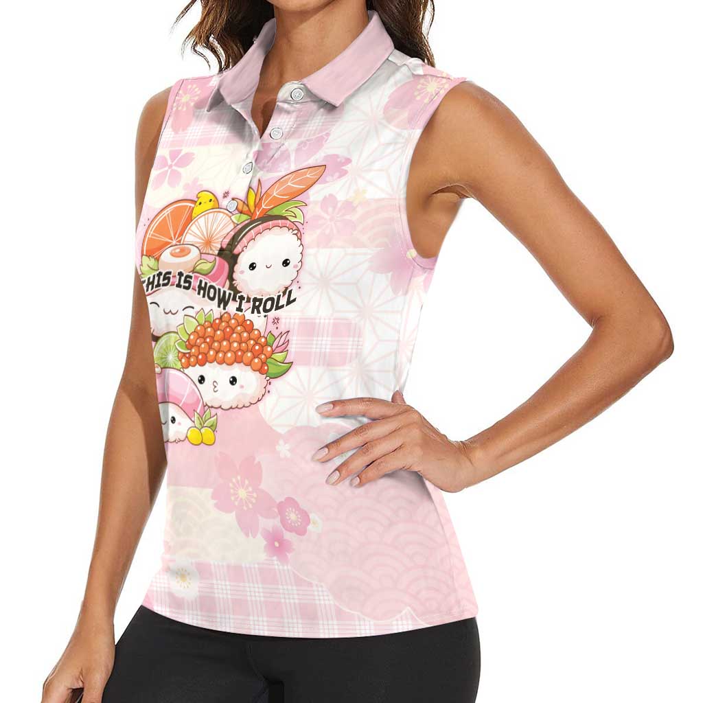 Personalized Japanese Kawaii Sushi Women Sleeveless Polo Shirt Pink Wagara Palaka This Is How I Roll LT9 - Polynesian Pride