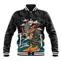 Personalized Japanese Koi Fish Ramen Baseball Jacket Tiki Surfing Wagara Hibiscus Pattern