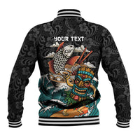 Personalized Japanese Koi Fish Ramen Baseball Jacket Tiki Surfing Wagara Hibiscus Pattern