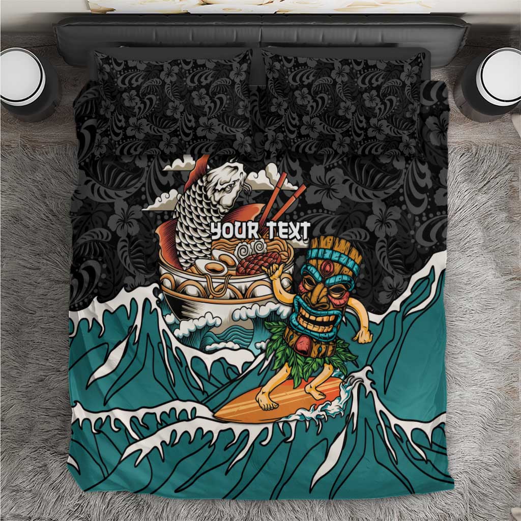 Personalized Japanese Koi Fish Ramen Bedding Set Tiki Surfing Wagara Hibiscus Pattern