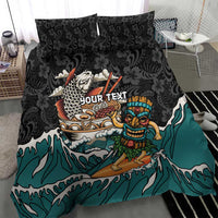 Personalized Japanese Koi Fish Ramen Bedding Set Tiki Surfing Wagara Hibiscus Pattern