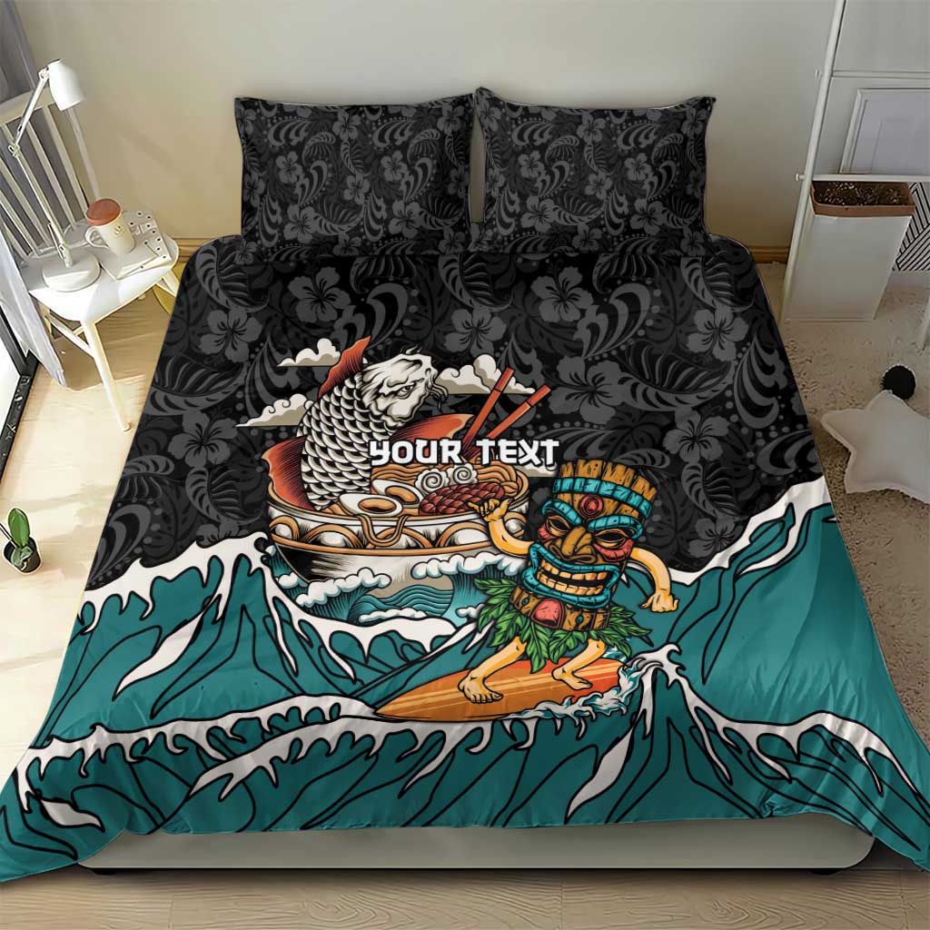 Personalized Japanese Koi Fish Ramen Bedding Set Tiki Surfing Wagara Hibiscus Pattern