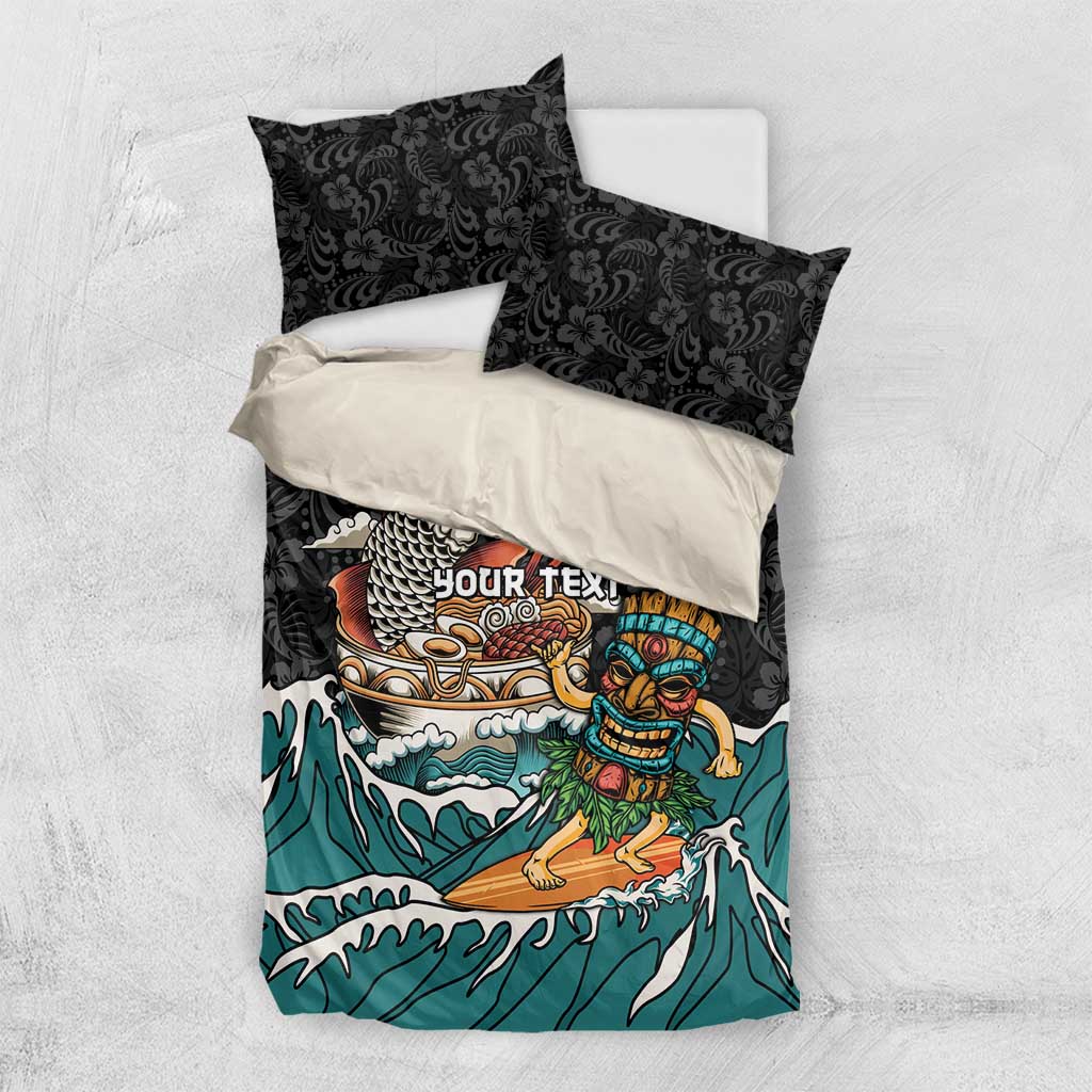 Personalized Japanese Koi Fish Ramen Bedding Set Tiki Surfing Wagara Hibiscus Pattern