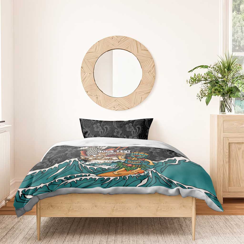 Personalized Japanese Koi Fish Ramen Bedding Set Tiki Surfing Wagara Hibiscus Pattern