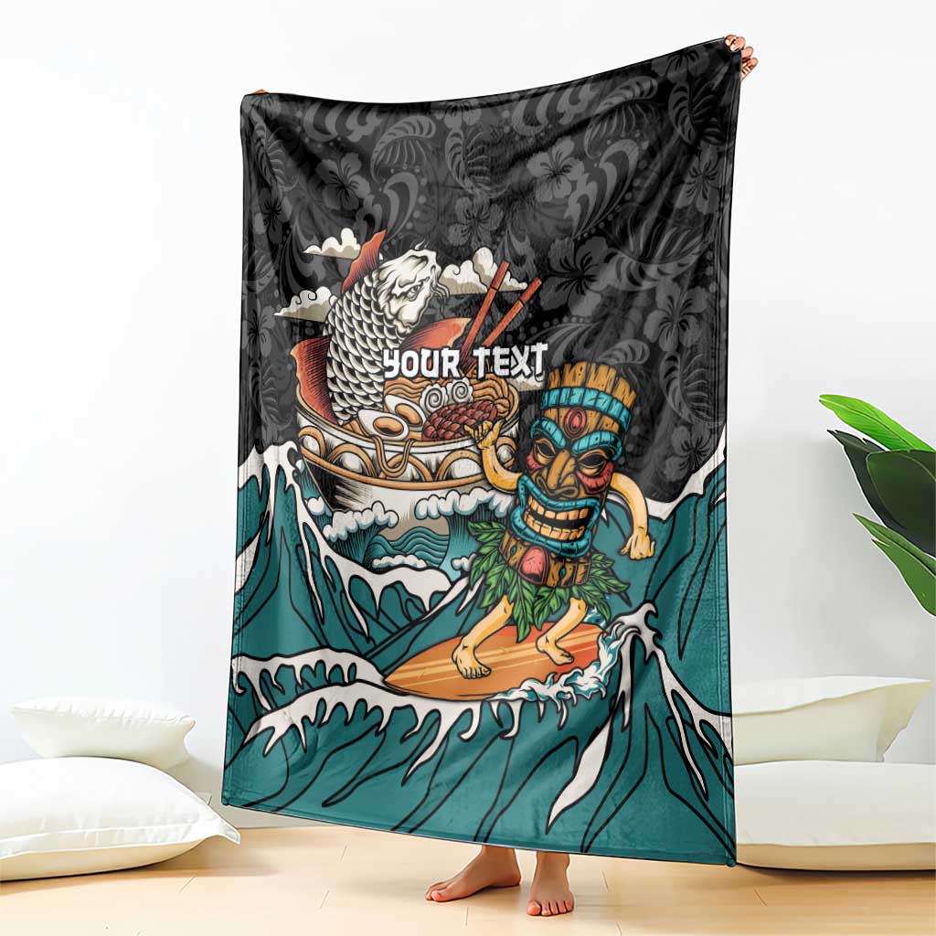 Personalized Japanese Koi Fish Ramen Blanket Tiki Surfing Wagara Hibiscus Pattern