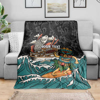 Personalized Japanese Koi Fish Ramen Blanket Tiki Surfing Wagara Hibiscus Pattern