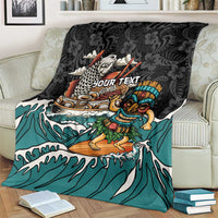 Personalized Japanese Koi Fish Ramen Blanket Tiki Surfing Wagara Hibiscus Pattern