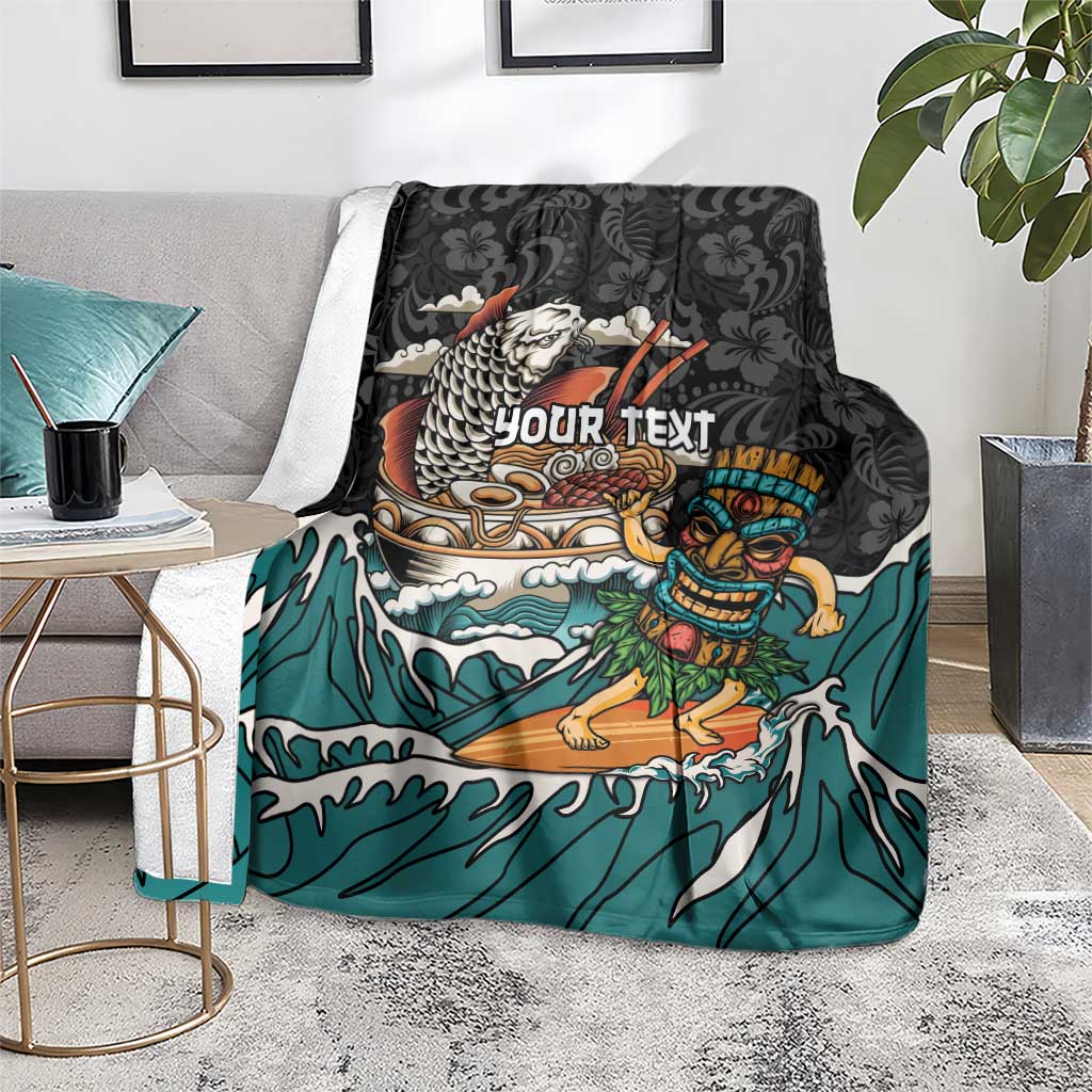 Personalized Japanese Koi Fish Ramen Blanket Tiki Surfing Wagara Hibiscus Pattern