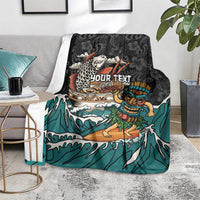 Personalized Japanese Koi Fish Ramen Blanket Tiki Surfing Wagara Hibiscus Pattern