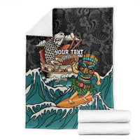 Personalized Japanese Koi Fish Ramen Blanket Tiki Surfing Wagara Hibiscus Pattern