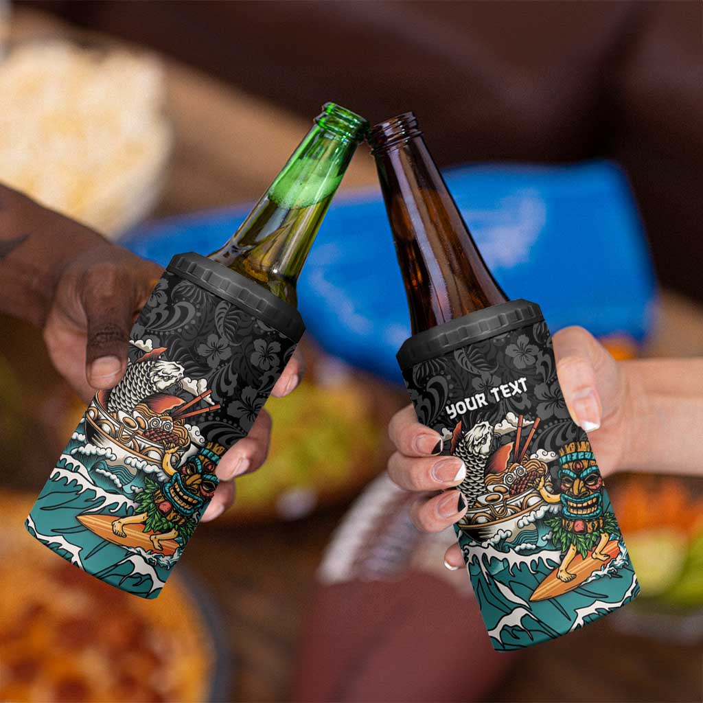 Personalized Japanese Koi Fish Ramen 4 in 1 Can Cooler Tumbler Tiki Surfing Wagara Hibiscus Pattern