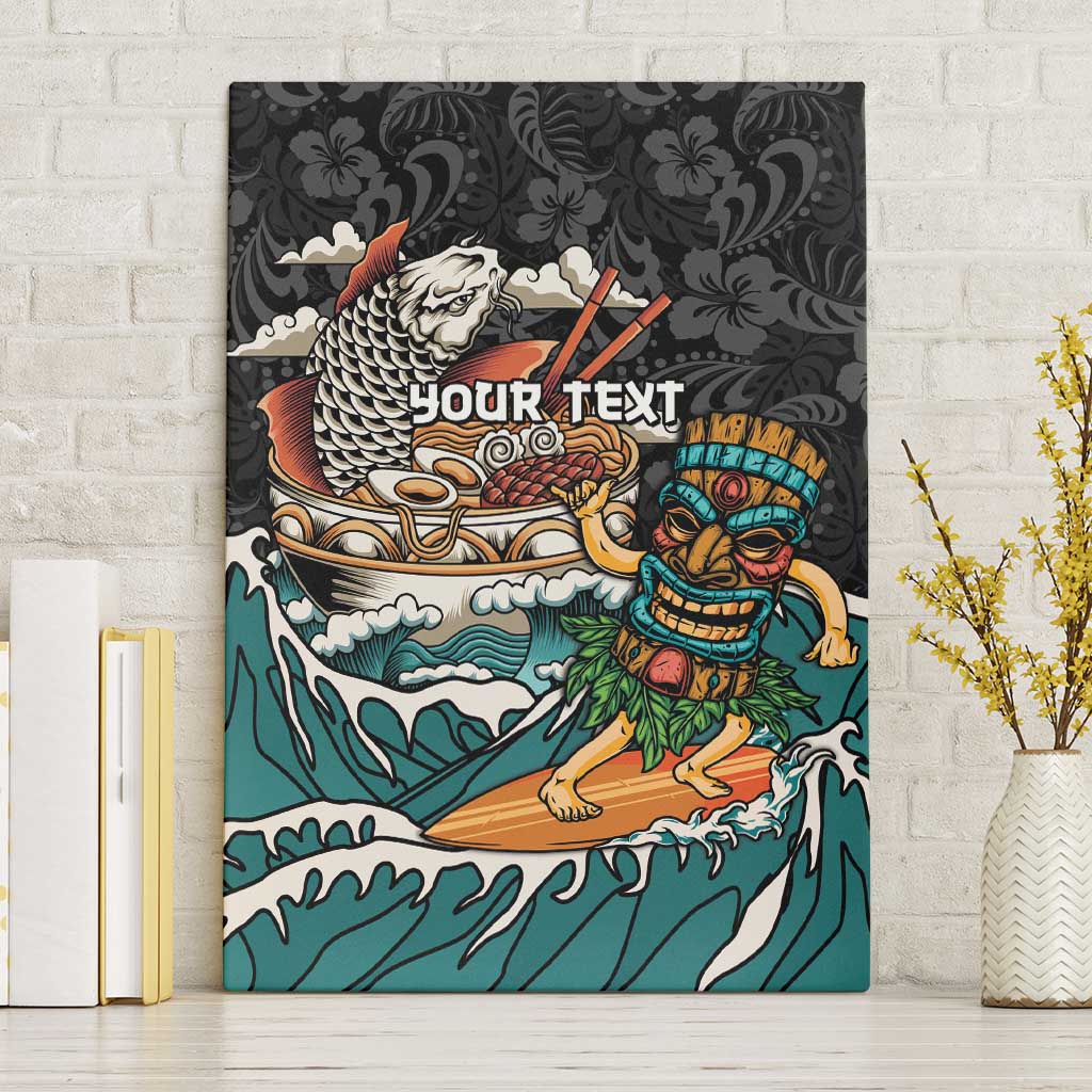 Personalized Japanese Koi Fish Ramen Canvas Wall Art Tiki Surfing Wagara Hibiscus Pattern