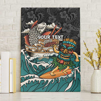 Personalized Japanese Koi Fish Ramen Canvas Wall Art Tiki Surfing Wagara Hibiscus Pattern