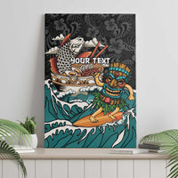 Personalized Japanese Koi Fish Ramen Canvas Wall Art Tiki Surfing Wagara Hibiscus Pattern