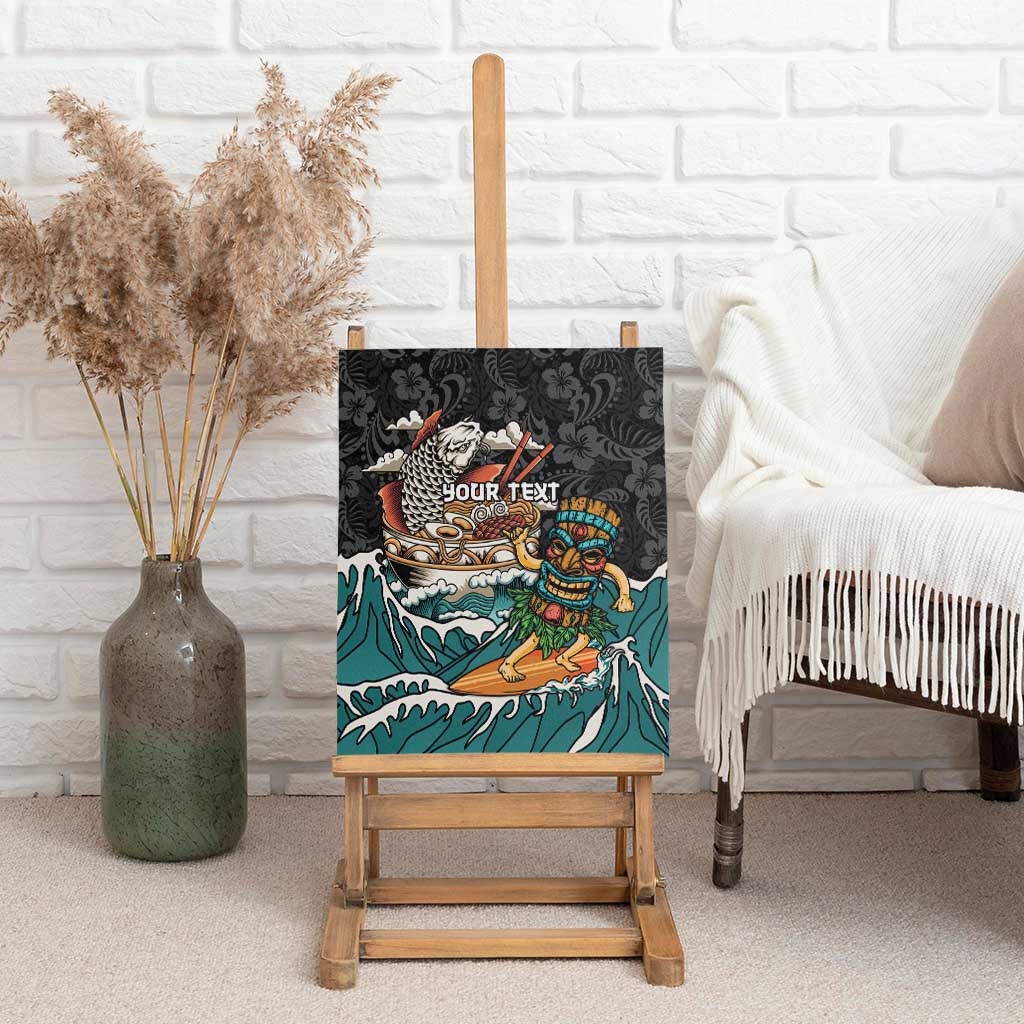 Personalized Japanese Koi Fish Ramen Canvas Wall Art Tiki Surfing Wagara Hibiscus Pattern