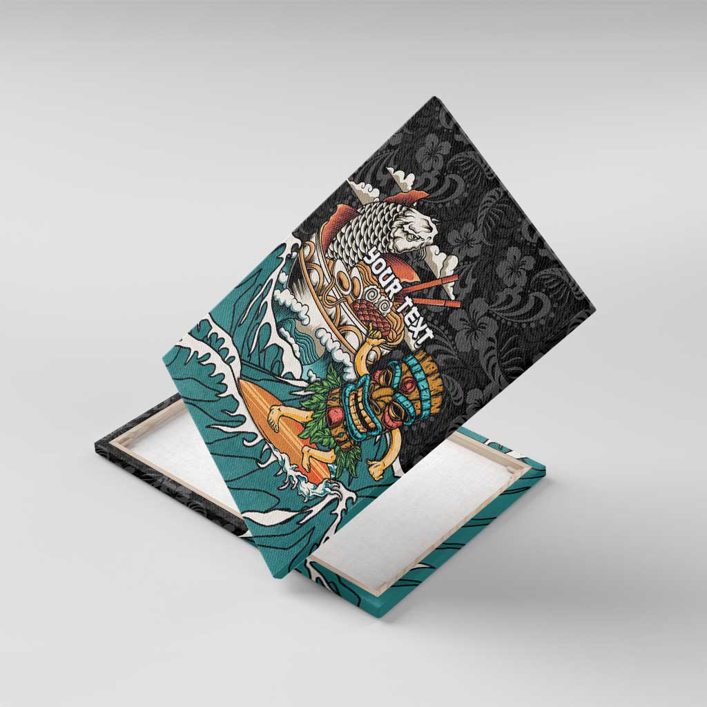 Personalized Japanese Koi Fish Ramen Canvas Wall Art Tiki Surfing Wagara Hibiscus Pattern