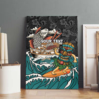 Personalized Japanese Koi Fish Ramen Canvas Wall Art Tiki Surfing Wagara Hibiscus Pattern