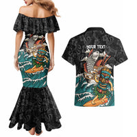 Personalized Japanese Koi Fish Ramen Couples Matching Mermaid Dress and Hawaiian Shirt Tiki Surfing Wagara Hibiscus Pattern LT9 - Polynesian Pride