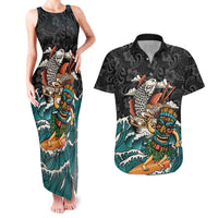 Personalized Japanese Koi Fish Ramen Couples Matching Tank Maxi Dress and Hawaiian Shirt Tiki Surfing Wagara Hibiscus Pattern LT9 Black - Polynesian Pride