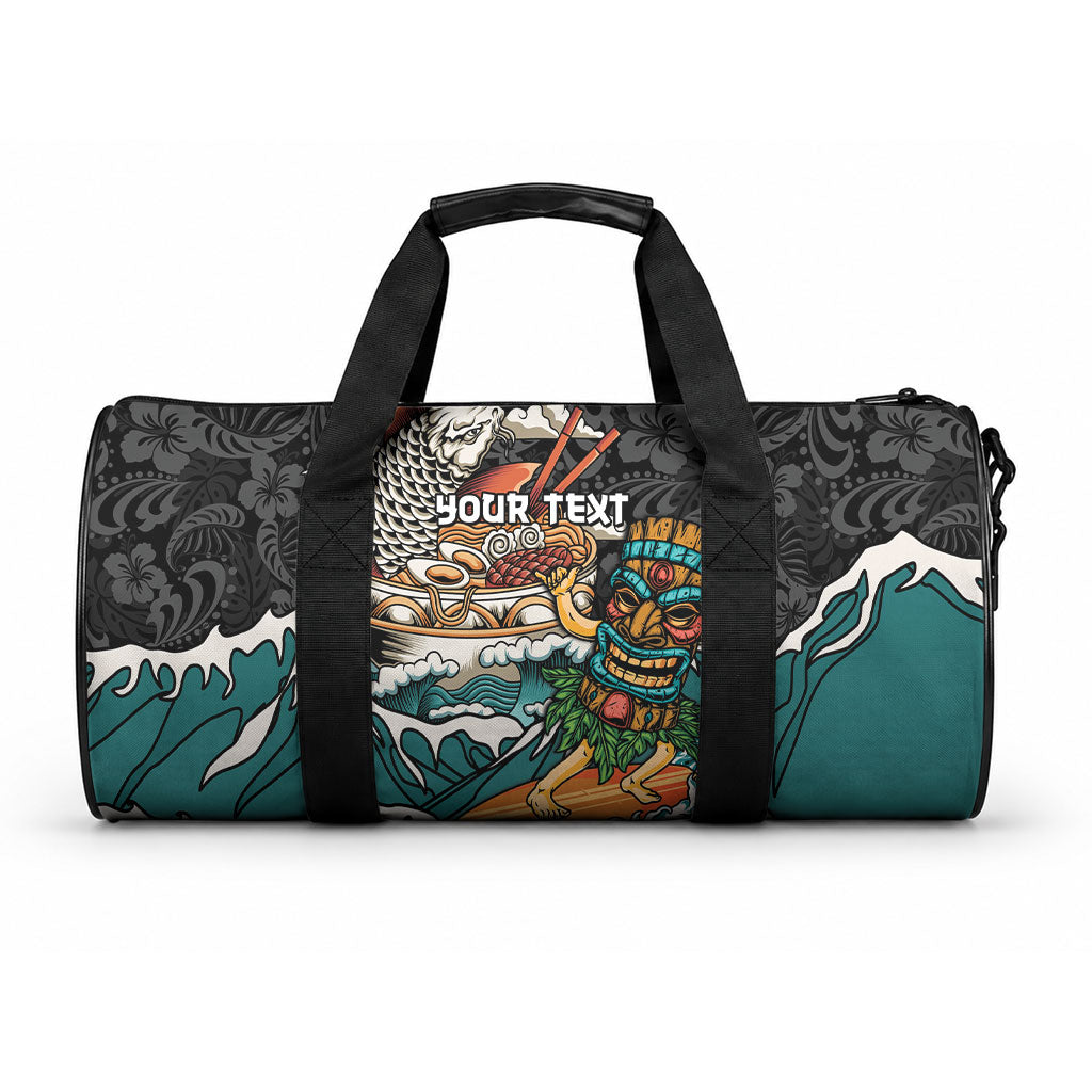 Personalized Japanese Koi Fish Ramen Duffle Bag Tiki Surfing Wagara Hibiscus Pattern LT9 One size Black - Polynesian Pride