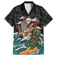 Personalized Japanese Koi Fish Ramen Family Matching Long Sleeve Bodycon Dress and Hawaiian Shirt Tiki Surfing Wagara Hibiscus Pattern