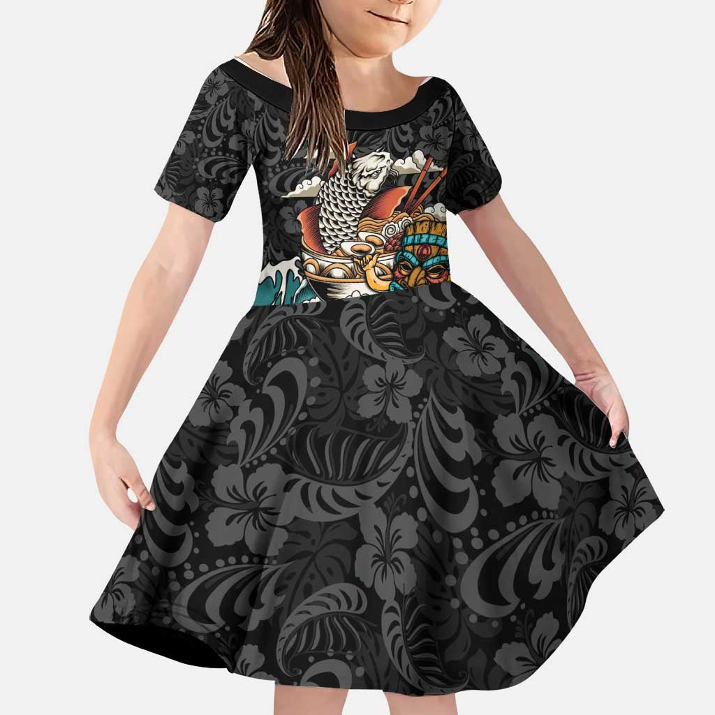Personalized Japanese Koi Fish Ramen Family Matching Mermaid Dress and Hawaiian Shirt Tiki Surfing Wagara Hibiscus Pattern