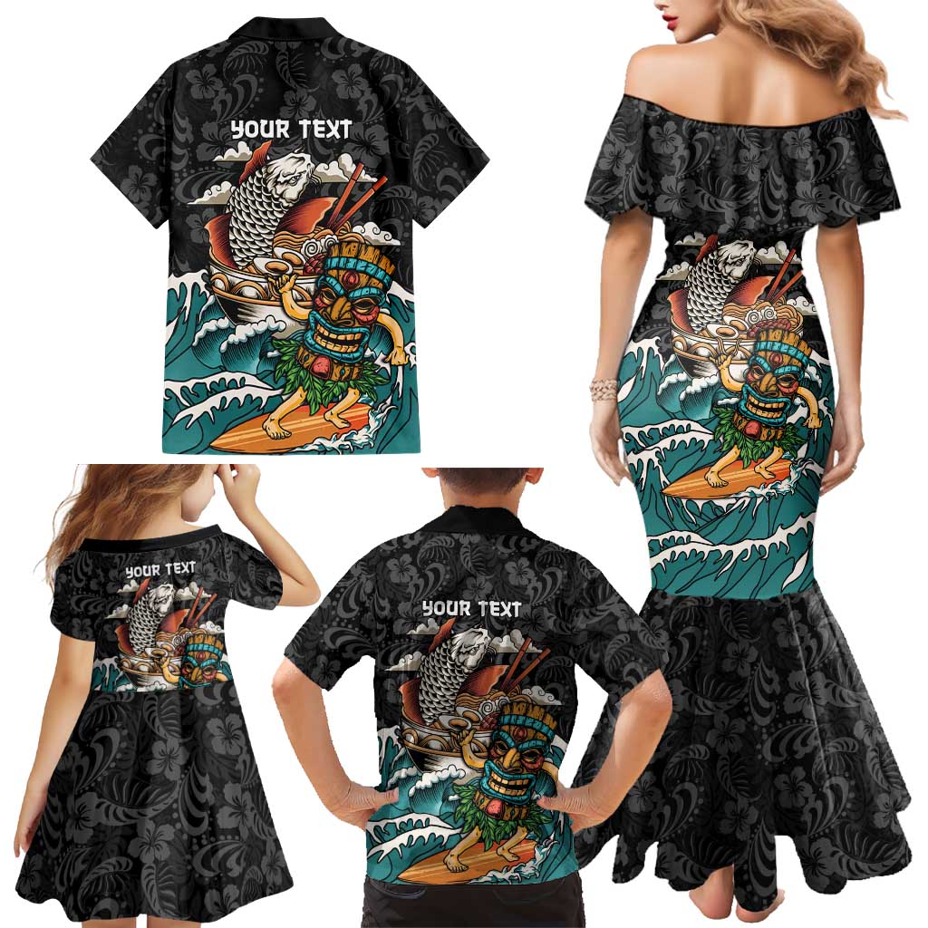 Personalized Japanese Koi Fish Ramen Family Matching Mermaid Dress and Hawaiian Shirt Tiki Surfing Wagara Hibiscus Pattern