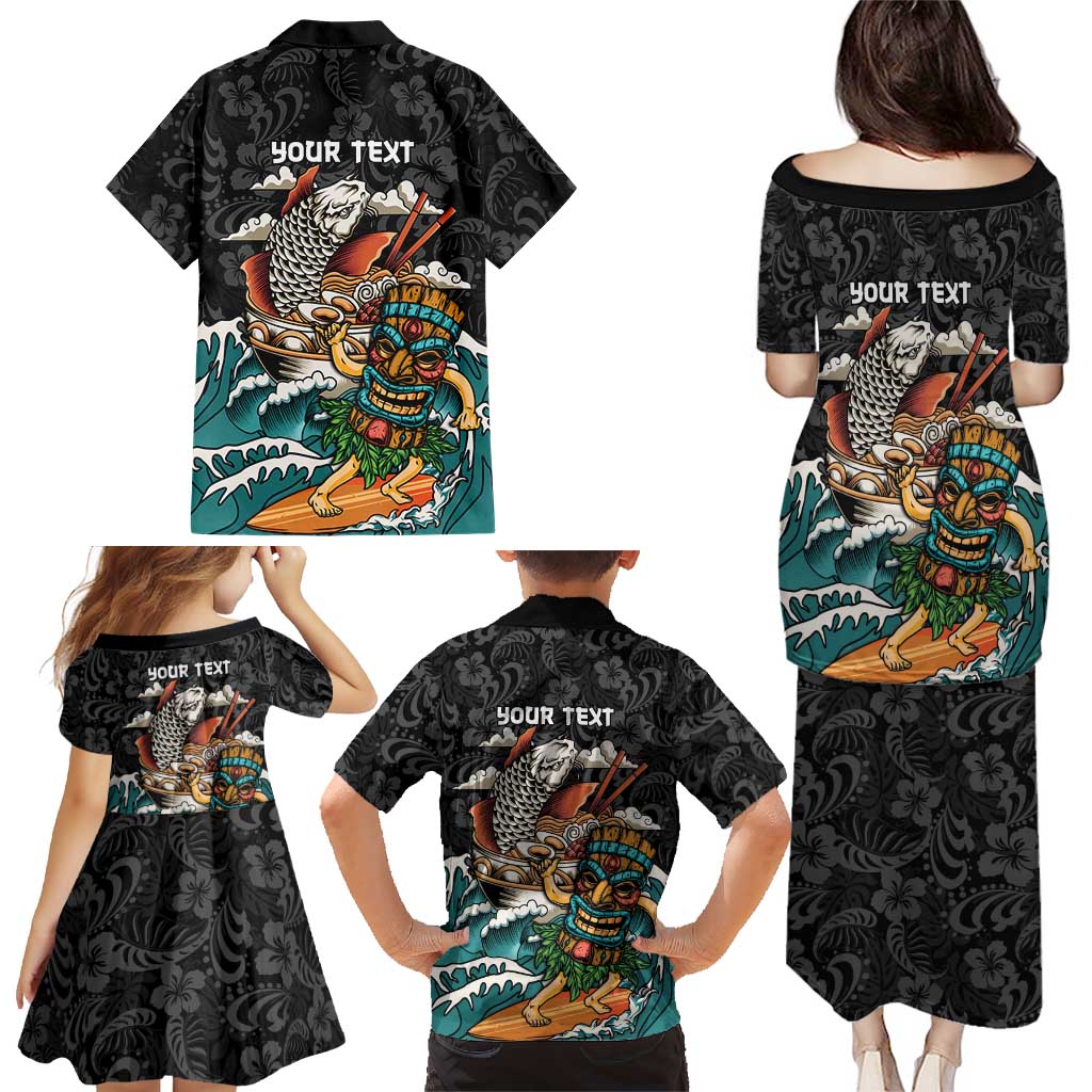 Personalized Japanese Koi Fish Ramen Family Matching Puletasi and Hawaiian Shirt Tiki Surfing Wagara Hibiscus Pattern