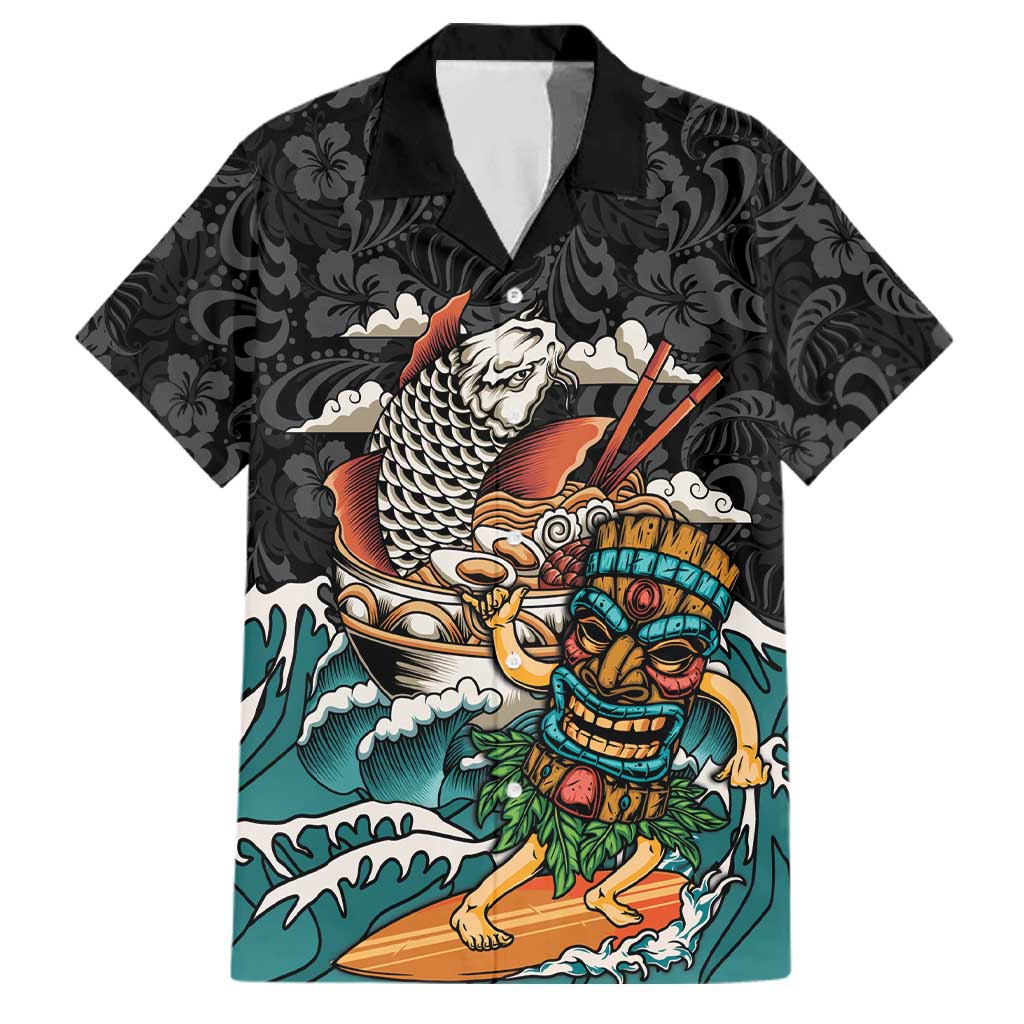 Personalized Japanese Koi Fish Ramen Family Matching Puletasi and Hawaiian Shirt Tiki Surfing Wagara Hibiscus Pattern