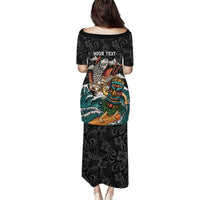 Personalized Japanese Koi Fish Ramen Family Matching Puletasi and Hawaiian Shirt Tiki Surfing Wagara Hibiscus Pattern