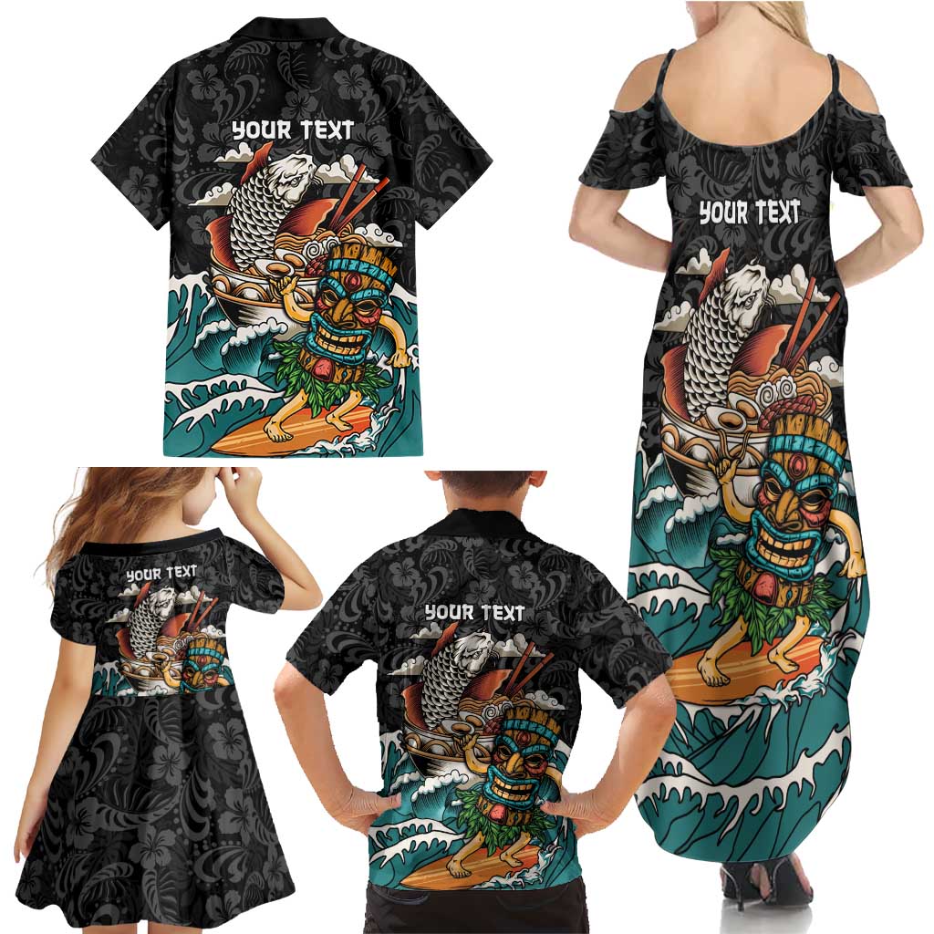 Personalized Japanese Koi Fish Ramen Family Matching Summer Maxi Dress and Hawaiian Shirt Tiki Surfing Wagara Hibiscus Pattern