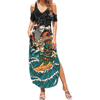 Personalized Japanese Koi Fish Ramen Family Matching Summer Maxi Dress and Hawaiian Shirt Tiki Surfing Wagara Hibiscus Pattern