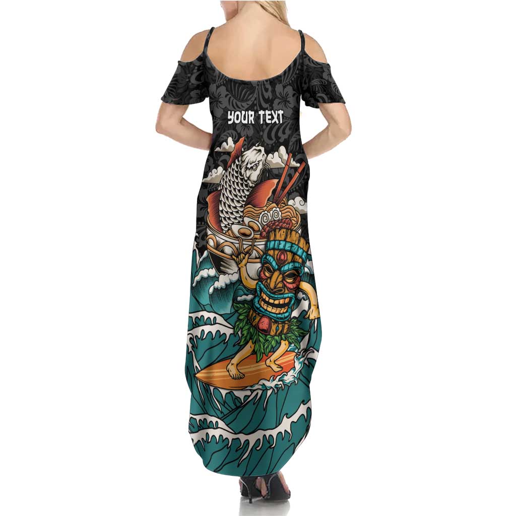 Personalized Japanese Koi Fish Ramen Family Matching Summer Maxi Dress and Hawaiian Shirt Tiki Surfing Wagara Hibiscus Pattern