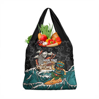 Personalized Japanese Koi Fish Ramen Grocery Bag Tiki Surfing Wagara Hibiscus Pattern