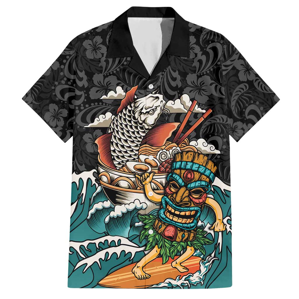 Personalized Japanese Koi Fish Ramen Hawaiian Shirt Tiki Surfing Wagara Hibiscus Pattern