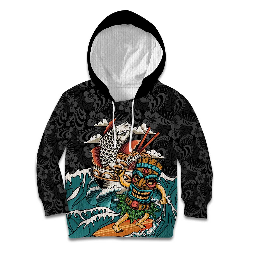 Personalized Japanese Koi Fish Ramen Kid Hoodie Tiki Surfing Wagara Hibiscus Pattern