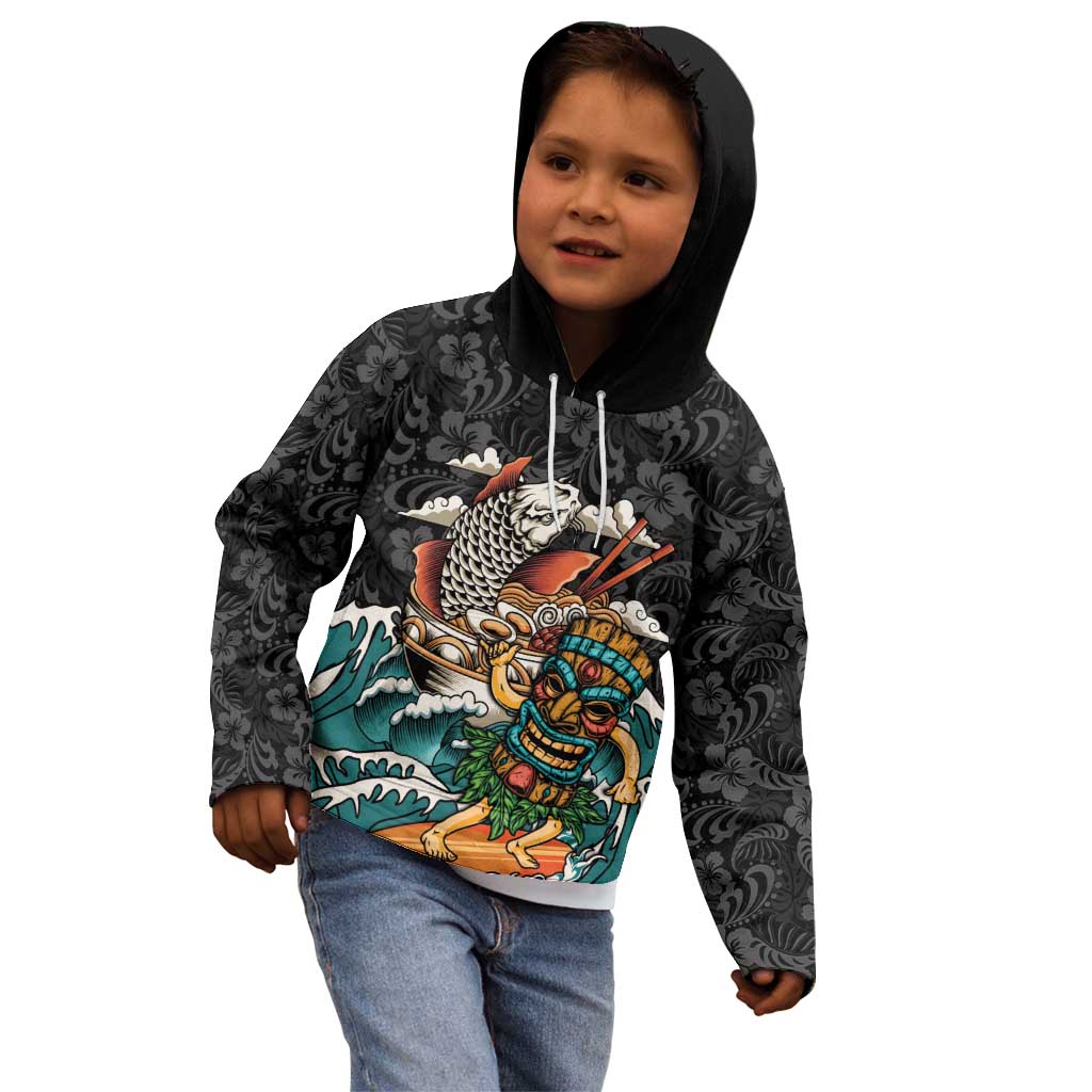 Personalized Japanese Koi Fish Ramen Kid Hoodie Tiki Surfing Wagara Hibiscus Pattern